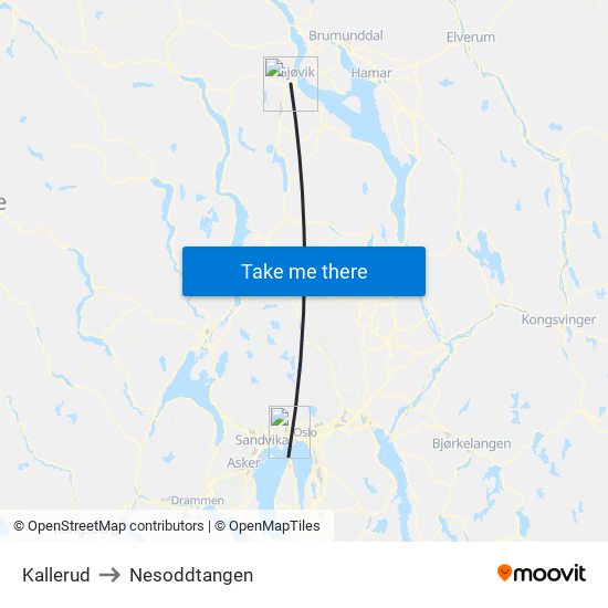 Kallerud to Nesoddtangen map