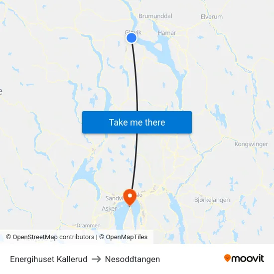 Energihuset Kallerud to Nesoddtangen map