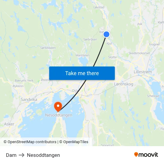 Dam to Nesoddtangen map
