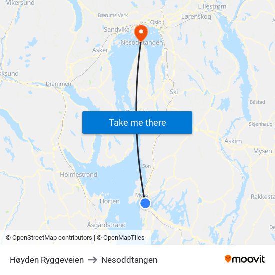 Høyden Ryggeveien to Nesoddtangen map