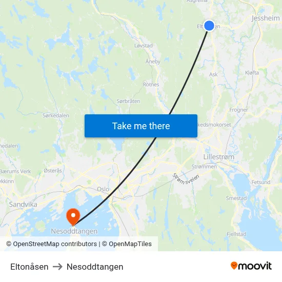 Eltonåsen to Nesoddtangen map