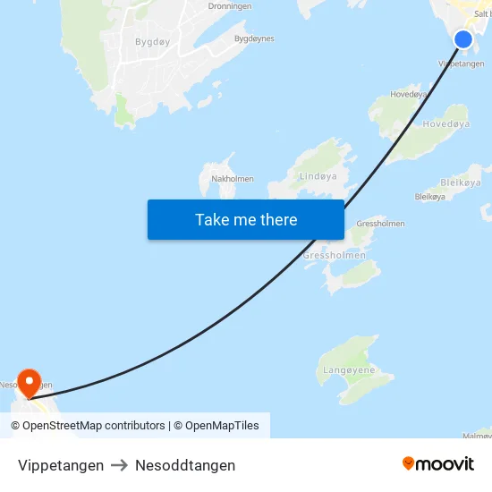 Vippetangen to Nesoddtangen map