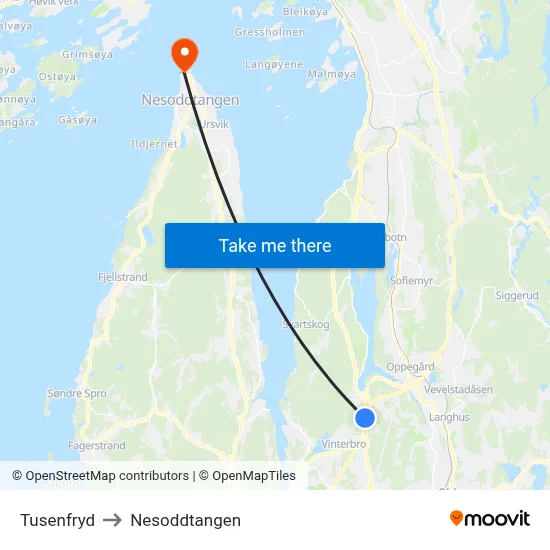 Tusenfryd to Nesoddtangen map