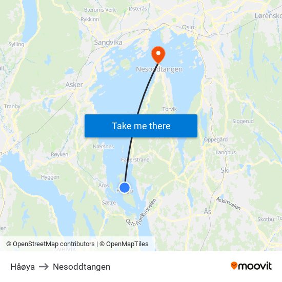 Håøya to Nesoddtangen map