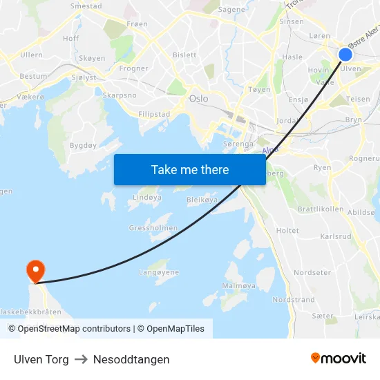 Ulven Torg to Nesoddtangen map