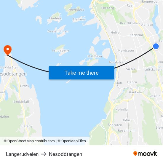 Langerudveien to Nesoddtangen map