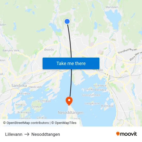 Lillevann to Nesoddtangen map