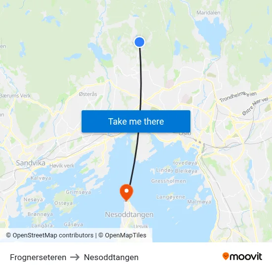 Frognerseteren to Nesoddtangen map