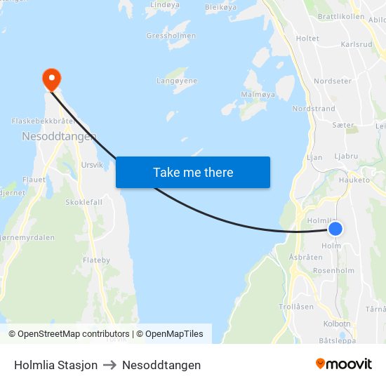 Holmlia Stasjon to Nesoddtangen map