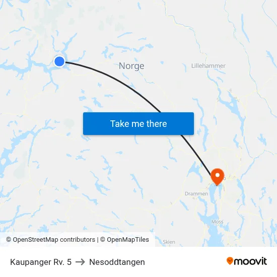 Kaupanger Rv. 5 to Nesoddtangen map