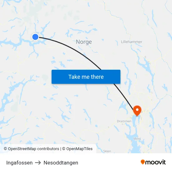 Ingafossen to Nesoddtangen map