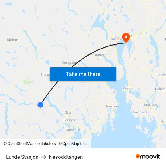 Lunde Stasjon to Nesoddtangen map