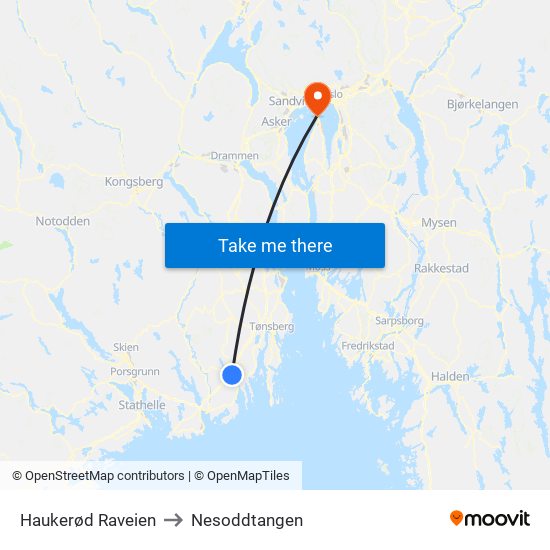 Haukerød Raveien to Nesoddtangen map