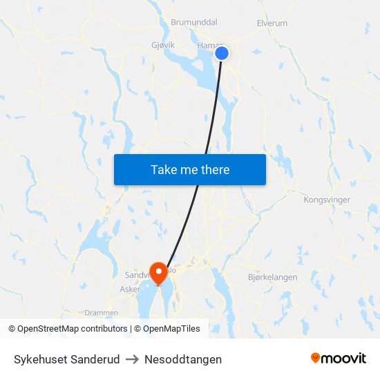 Sykehuset Sanderud to Nesoddtangen map