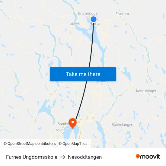 Furnes Ungdomsskole to Nesoddtangen map