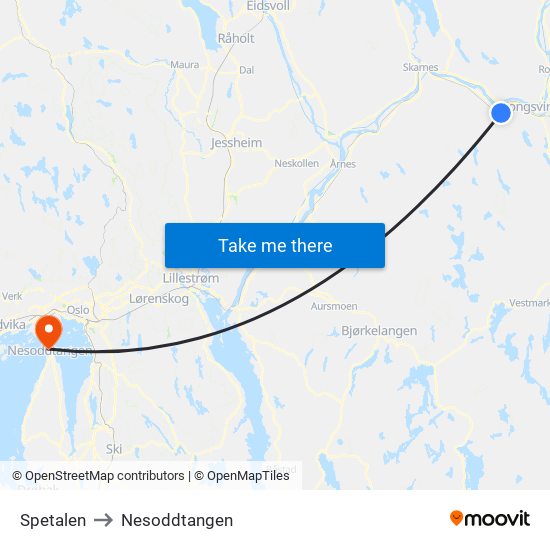 Spetalen to Nesoddtangen map