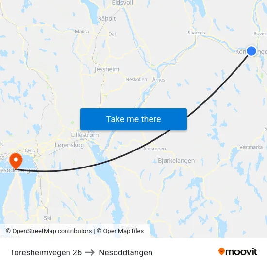 Toresheimvegen 26 to Nesoddtangen map