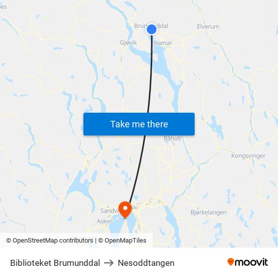 Biblioteket Brumunddal to Nesoddtangen map