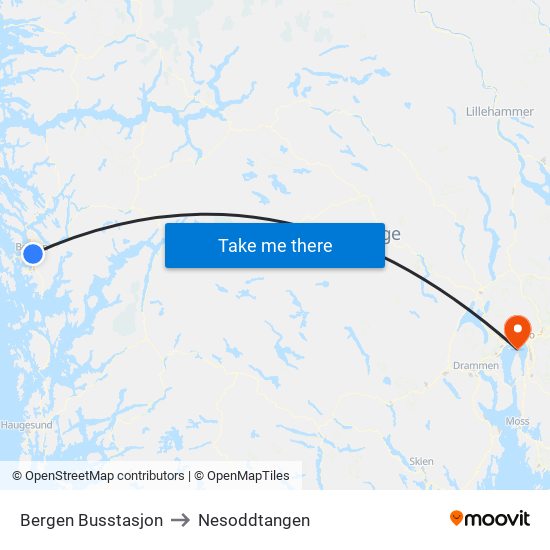 Bergen Busstasjon to Nesoddtangen map