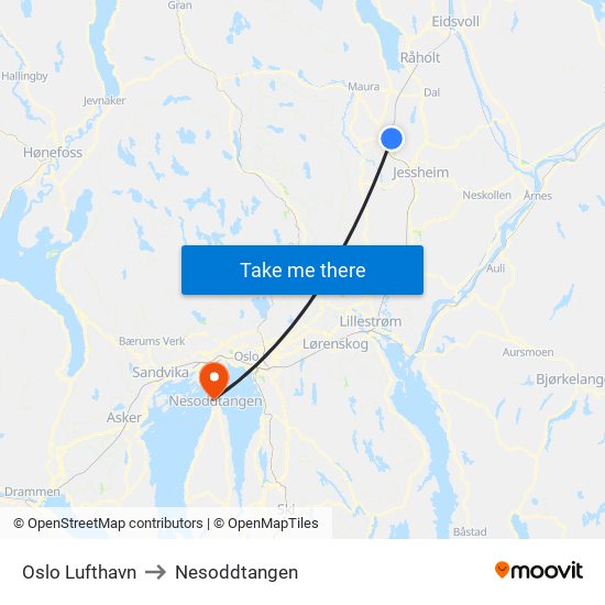 Oslo Lufthavn to Nesoddtangen map