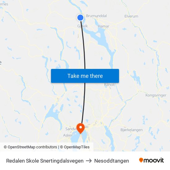 Redalen Skole Snertingdalsvegen to Nesoddtangen map