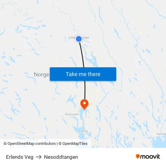 Erlends Veg to Nesoddtangen map
