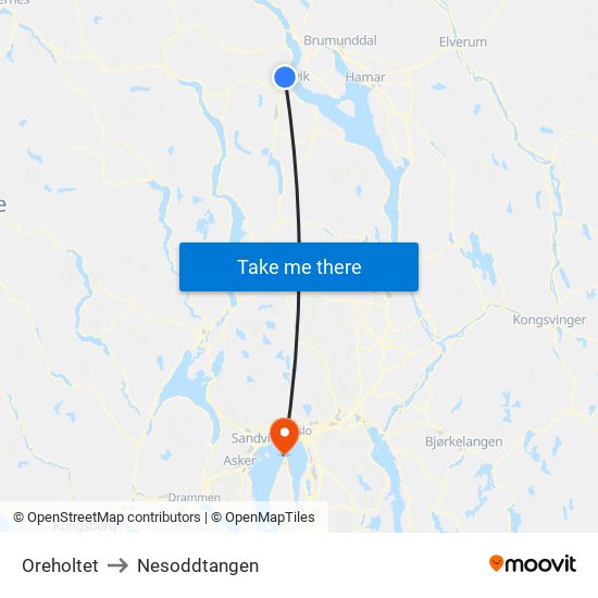 Oreholtet to Nesoddtangen map