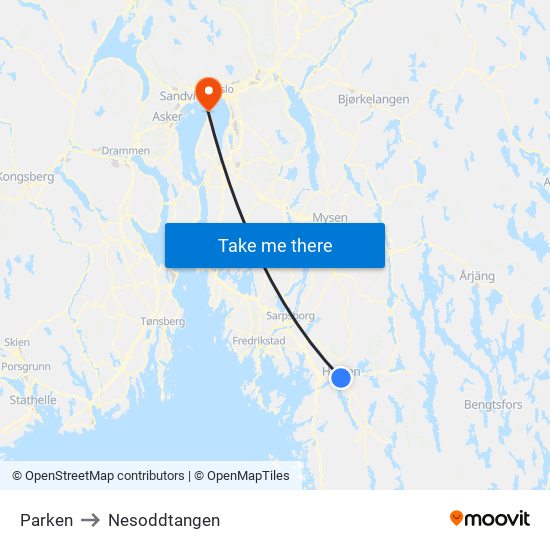 Parken to Nesoddtangen map