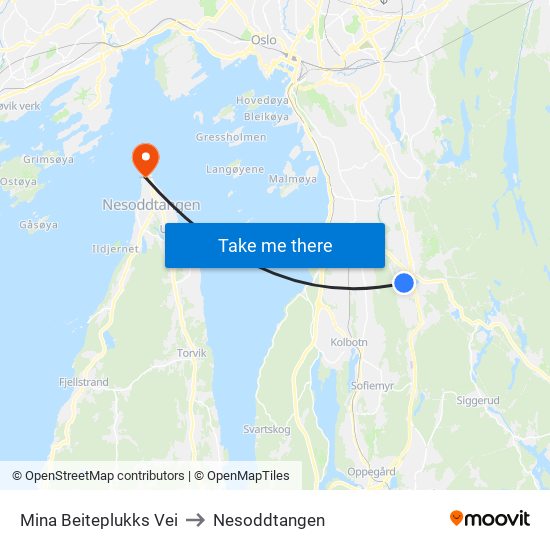 Mina Beiteplukks Vei to Nesoddtangen map