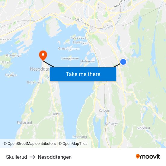 Skullerud to Nesoddtangen map