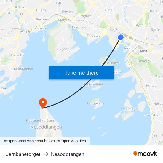 Jernbanetorget to Nesoddtangen map