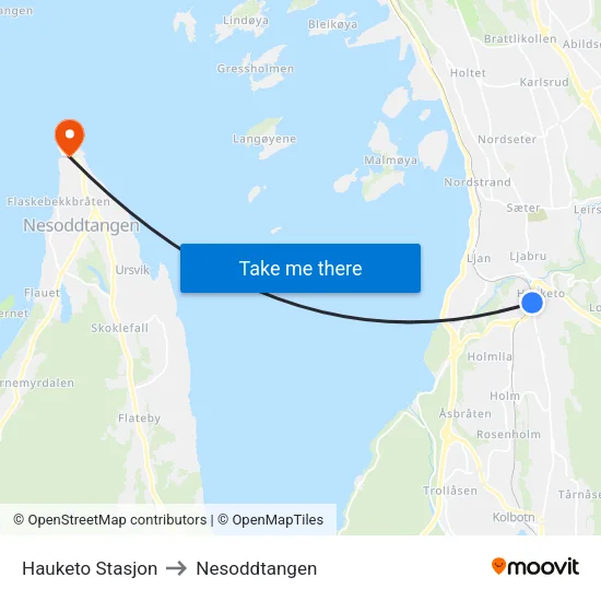 Hauketo Stasjon to Nesoddtangen map