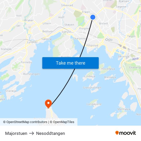 Majorstuen to Nesoddtangen map