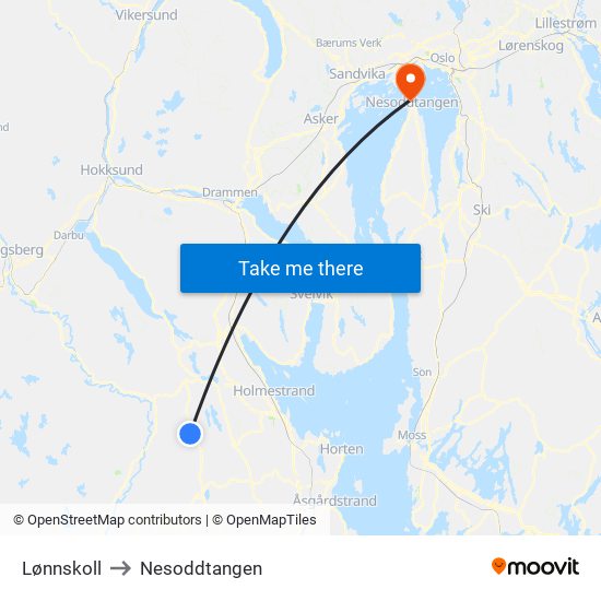 Lønnskoll to Nesoddtangen map