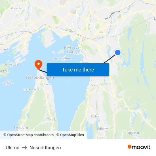 Ulsrud to Nesoddtangen map