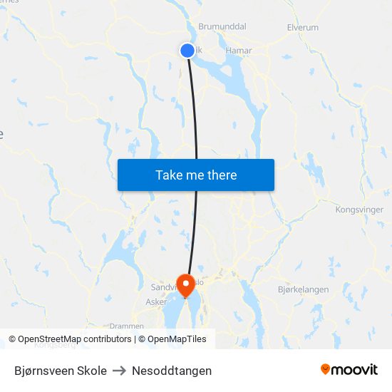 Bjørnsveen Skole to Nesoddtangen map