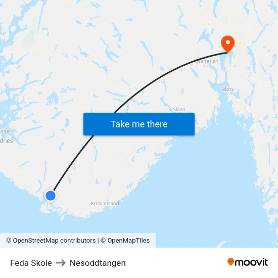 Feda Skole to Nesoddtangen map