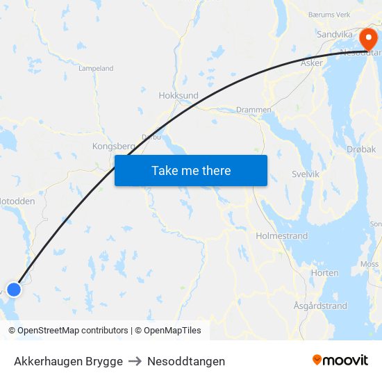 Akkerhaugen Brygge to Nesoddtangen map