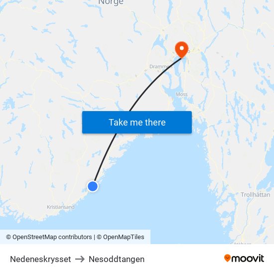 Nedeneskrysset to Nesoddtangen map