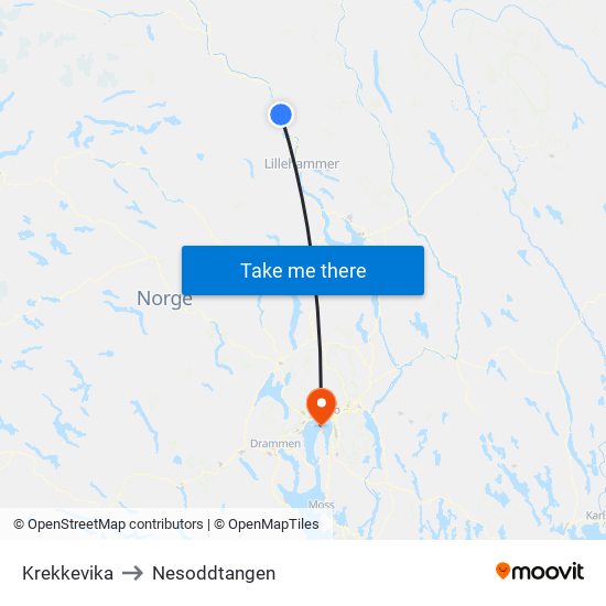 Krekkevika to Nesoddtangen map