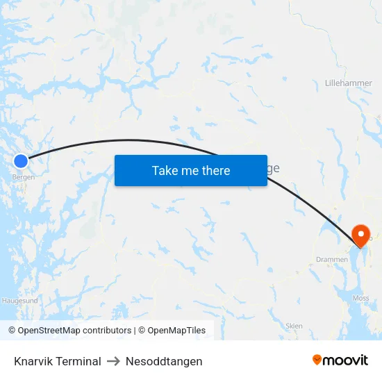 Knarvik Terminal to Nesoddtangen map