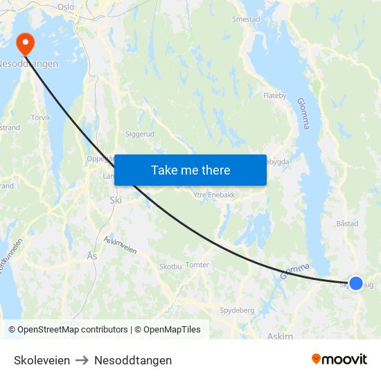 Skoleveien to Nesoddtangen map