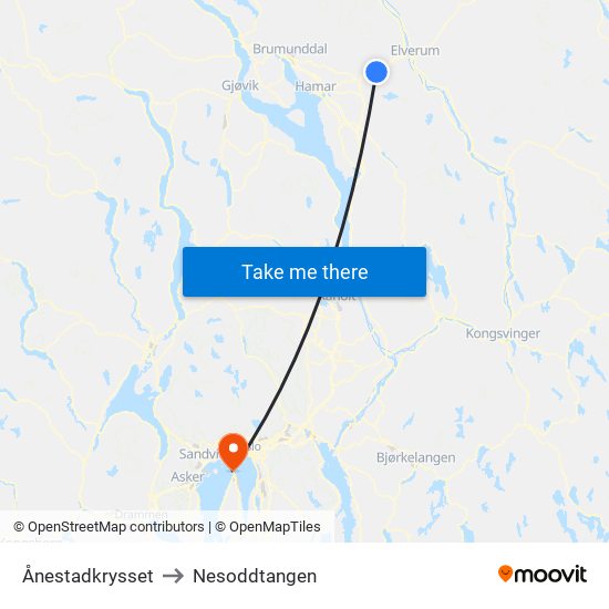 Ånestadkrysset to Nesoddtangen map