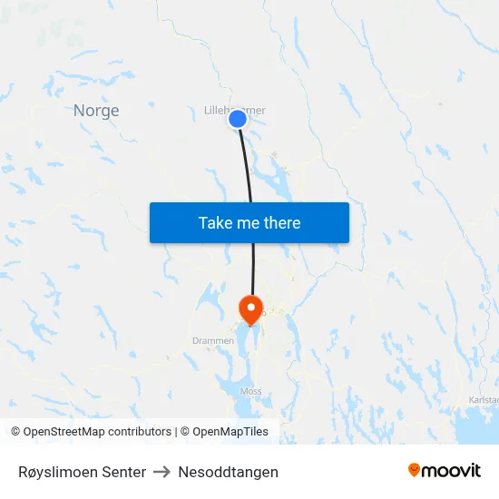 Røyslimoen Senter to Nesoddtangen map
