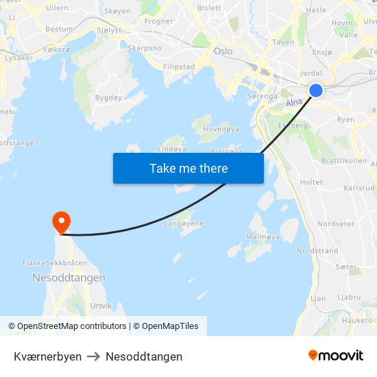 Kværnerbyen to Nesoddtangen map