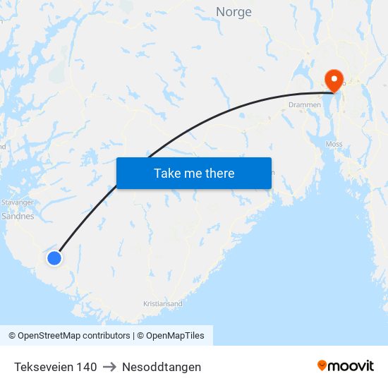 Tekseveien 140 to Nesoddtangen map