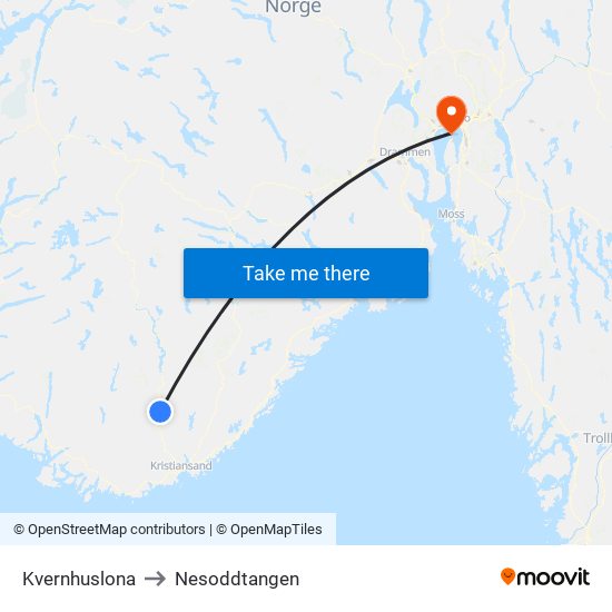 Kvernhuslona to Nesoddtangen map