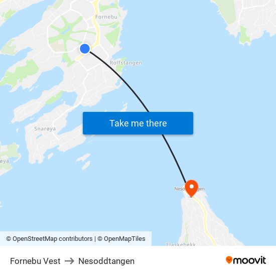 Fornebu Vest to Nesoddtangen map