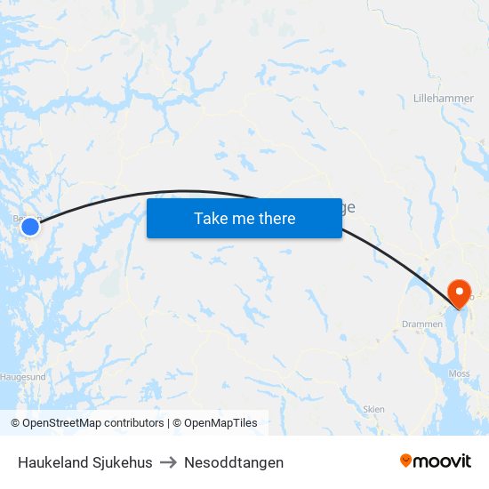 Haukeland Sjukehus to Nesoddtangen map