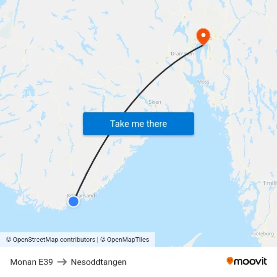 Monan E39 to Nesoddtangen map